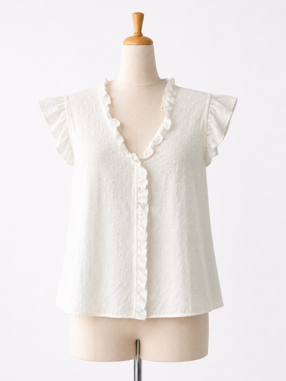 🌼 3/$15 Women's Ruffled Swiss Dot Blouse - White 1XL